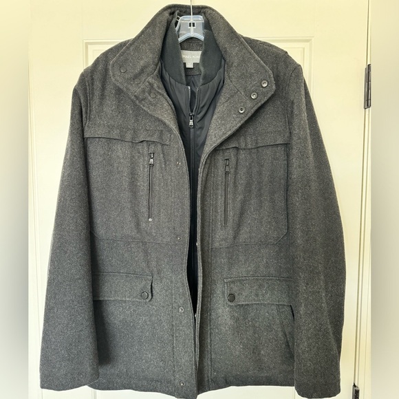 MICHAEL KORS Mens Wool Blend Pea Coat in Grey-EXCELLENT PRE-owned Condition! - Picture 1 of 11